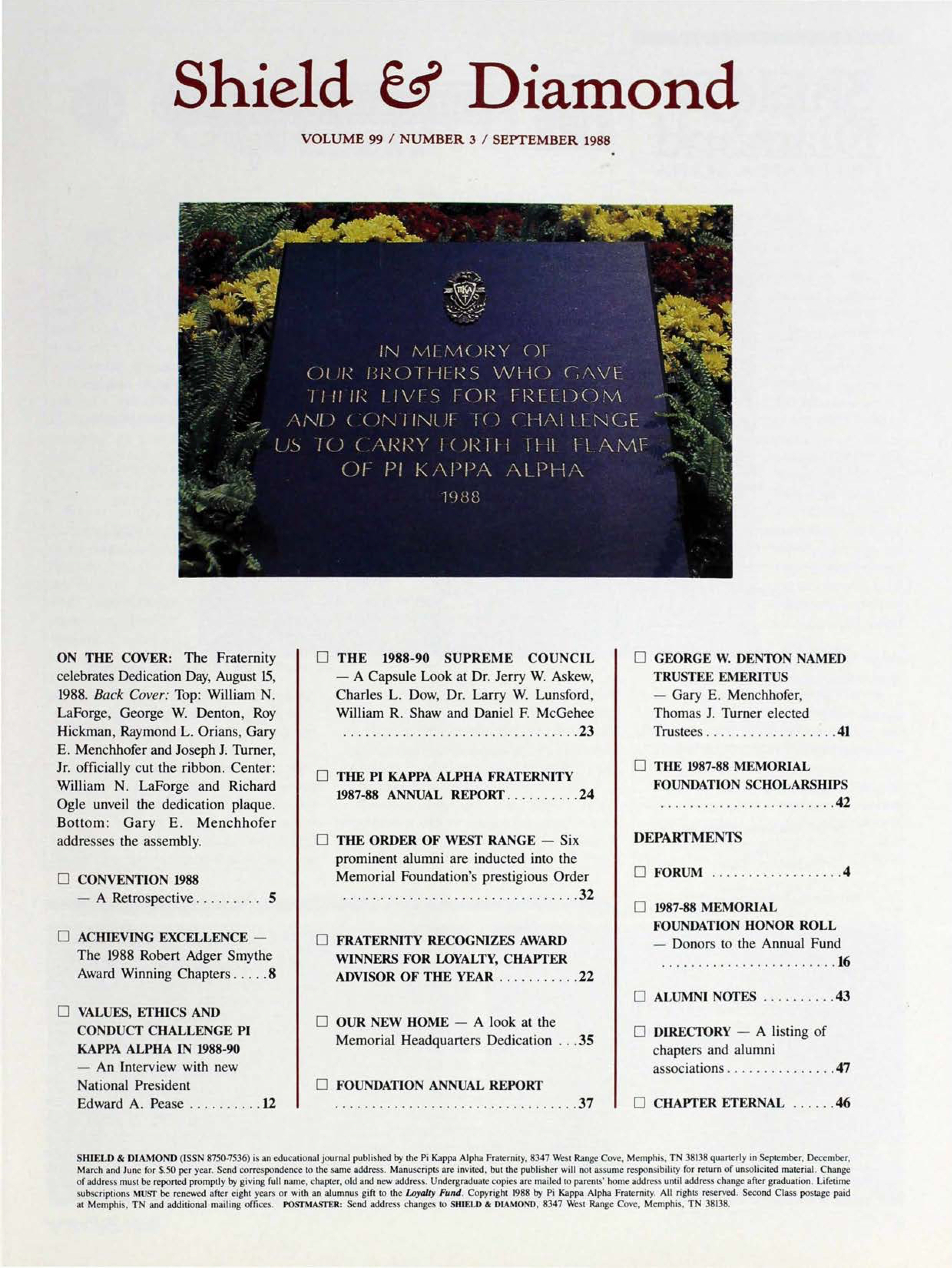 Shield & Diamond, Vol. 99, No. 3, Table of Contents